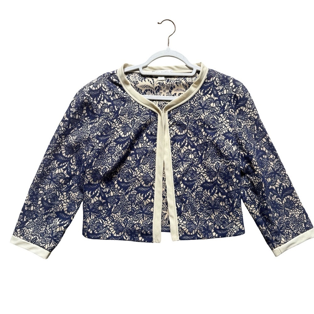 Boo Radley Chic Purple and Cream Lace Women's Blazer Size M Business Office